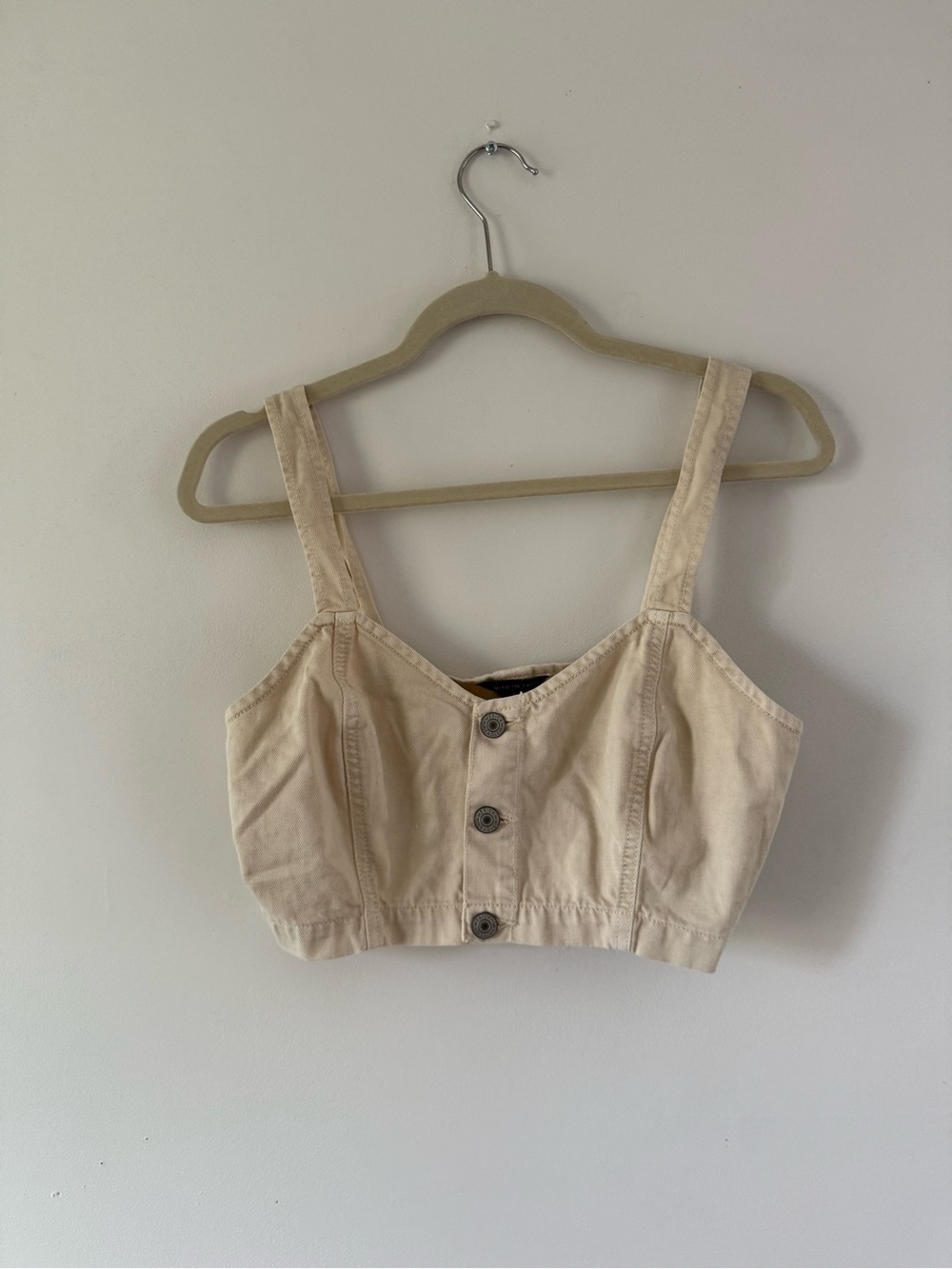American Eagle Cream Denim Crop Top | Boho Western Button Front Top